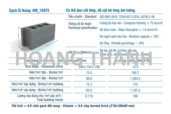 Gạch XMCL đặc xây tường 170mm hoặc 140mm